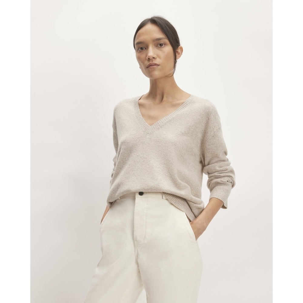 Everlane Cashmere Oatmeal Pullover Sweater V Neck Long Sleeve Size Medium